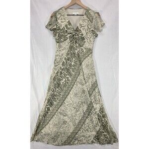 Vintage 90s Y2K Green Floral Midi Dress Women's 8 Flowy Romantic Fairy Grunge